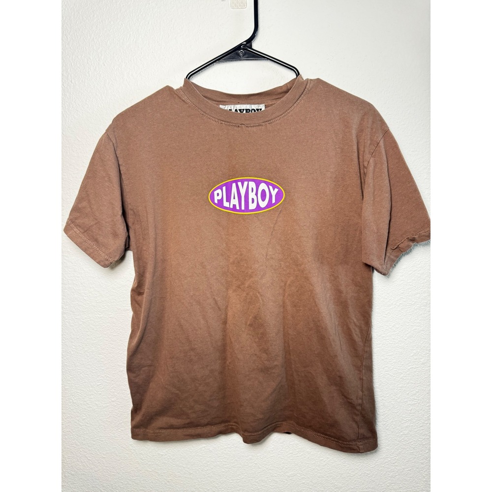 Playboy By PacSun Brown Oval Logo‎ Graphic Streetwear Casual T Shirt Mens Size S